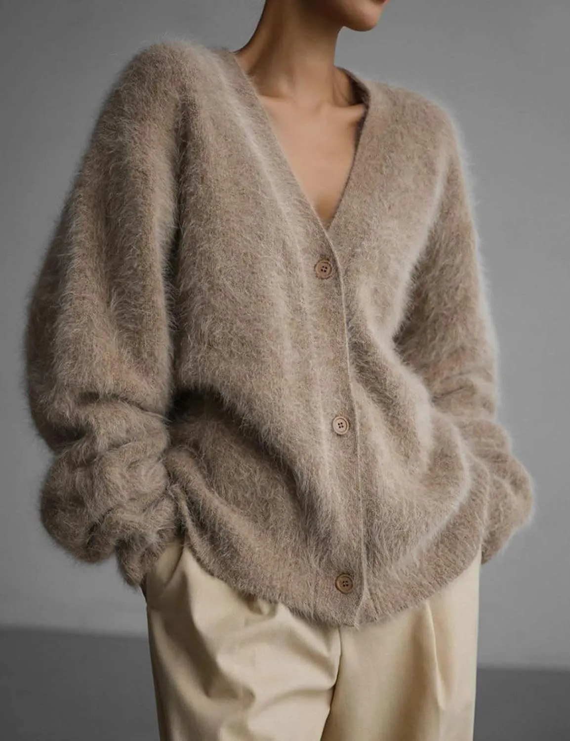 Yimoon Womens Fuzzy Cardigan Sweater V Neck Long Sleeve Button Down Slouchy Furry Knit Sweaters 2024