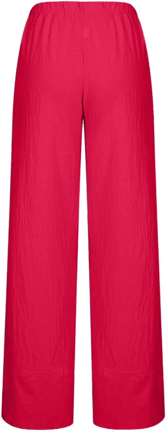 ZDRZK Capri Linen Pants Women Summer Casual High Waist Wide Leg Cropped Pant Loose Fit Beach Pant Trousers Plus Size
