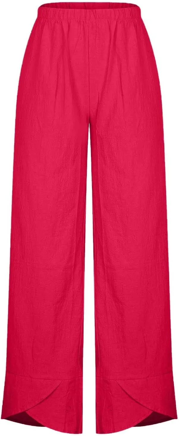 ZDRZK Capri Linen Pants Women Summer Casual High Waist Wide Leg Cropped Pant Loose Fit Beach Pant Trousers Plus Size