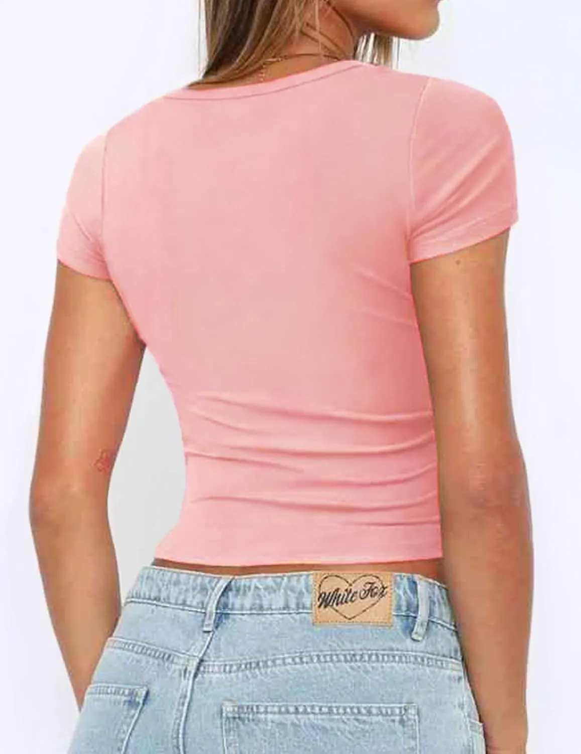 Zeagoo Women's Short Sleeve Square Neck T Shirt Slim Fitted Casual Basic Crop Top Going Out Tops