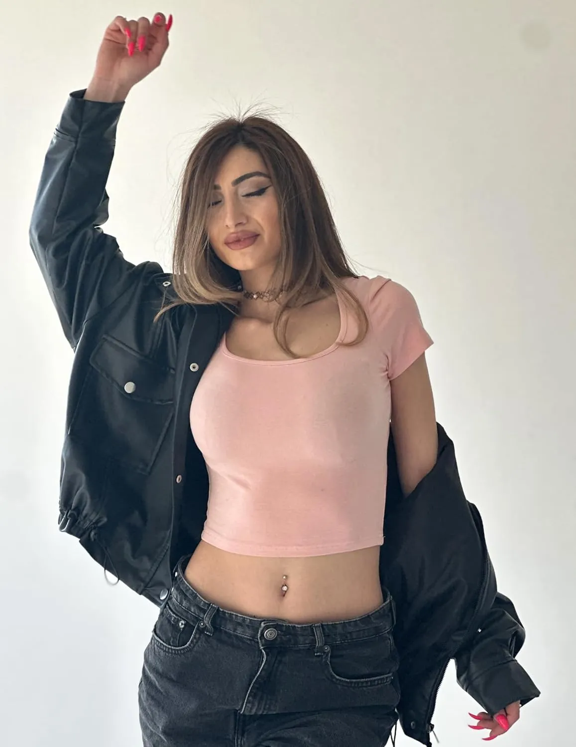 Zeagoo Women's Short Sleeve Square Neck T Shirt Slim Fitted Casual Basic Crop Top Going Out Tops