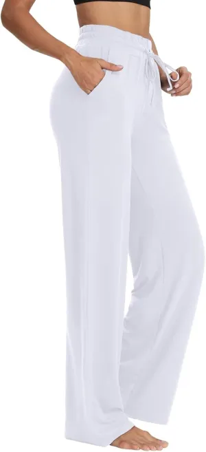 ZEFOTIM Wide Leg Pants Woman Drawstring High Waisted Trousers Solid Color Business Pants with Pocket
