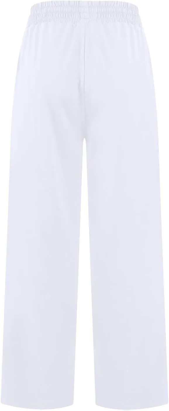 ZEFOTIM Wide Leg Pants Woman Drawstring High Waisted Trousers Solid Color Business Pants with Pocket