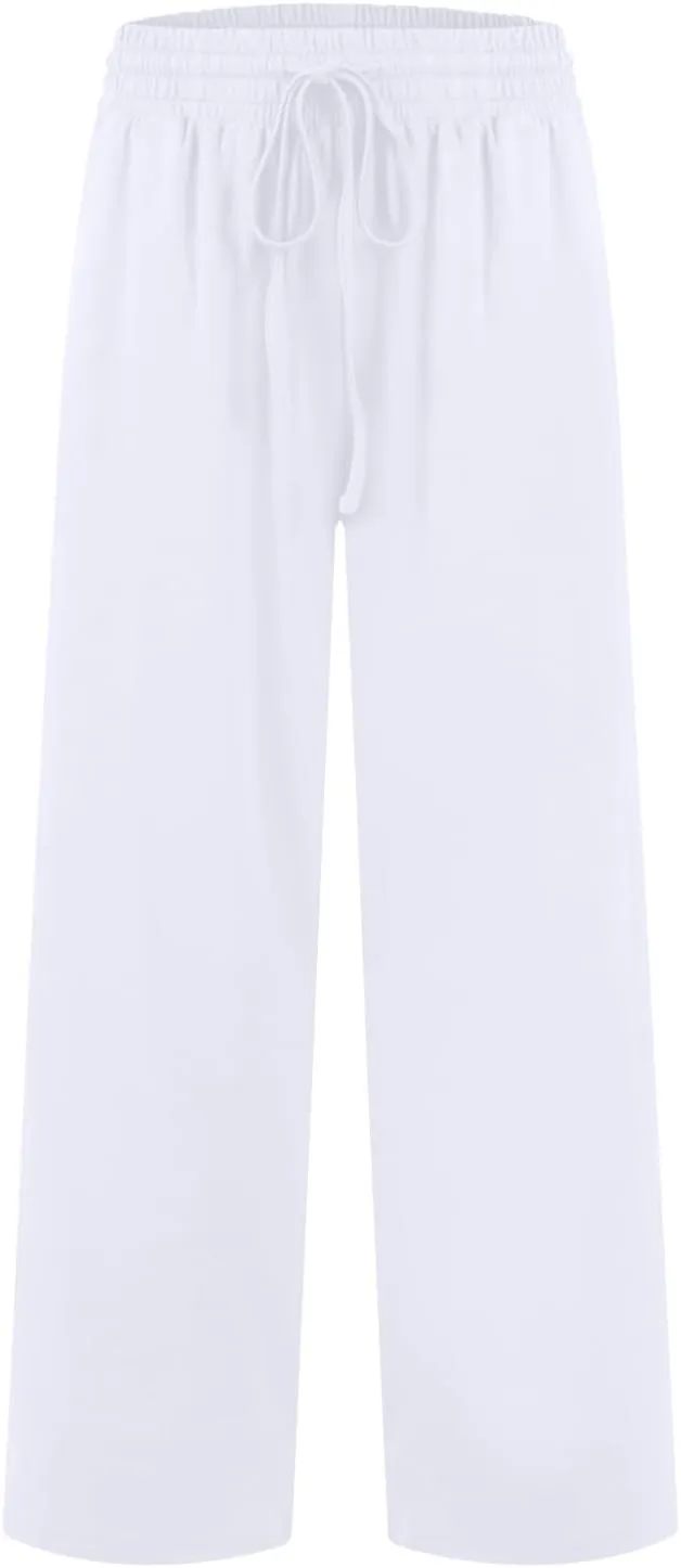 ZEFOTIM Wide Leg Pants Woman Drawstring High Waisted Trousers Solid Color Business Pants with Pocket