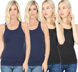 Zenana Outfitters 4 Pack Womens Basic Ribbed Racerback Tank Top