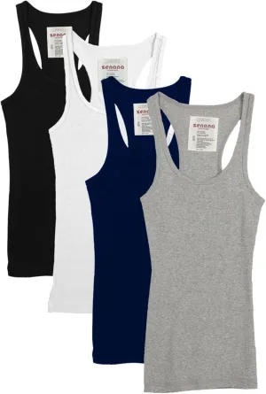 Zenana Outfitters 4 Pack Womens Basic Ribbed Racerback Tank Top
