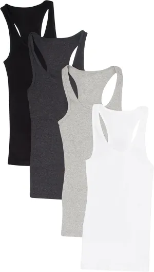Zenana Outfitters 4 Pack Womens Basic Ribbed Racerback Tank Top