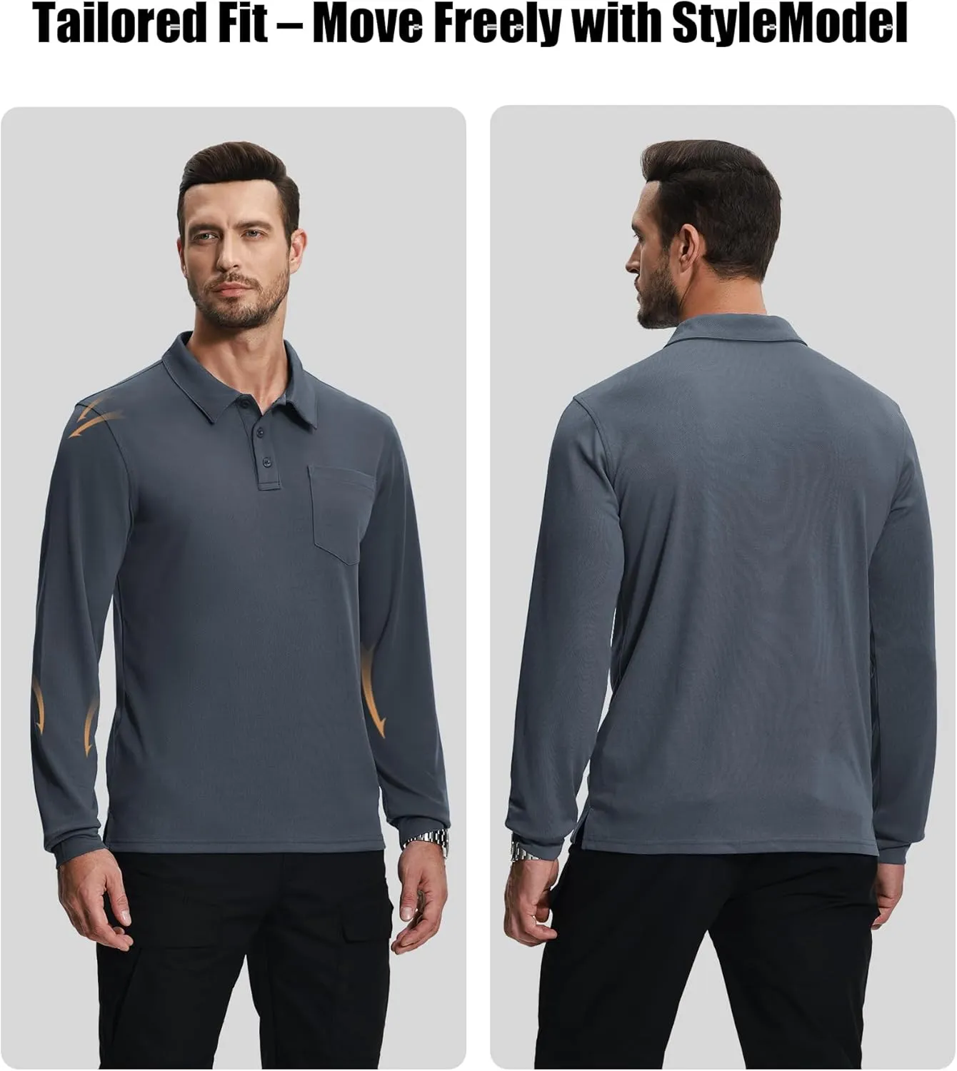 ZITY 3 Pack Long Sleeve Polo Shirts for Men with Pocket Moisture Wicking Outdoor Workwear Office Casual Collared Shirts Fall